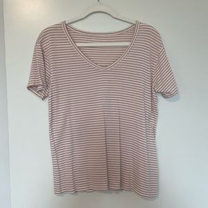 American Eagle Pink Striped V-Neck Tee